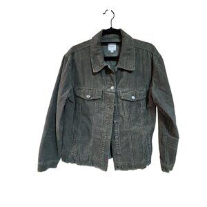 Kensie Green Corduroy Button-Front Jacket With Raw Hem Womens S
